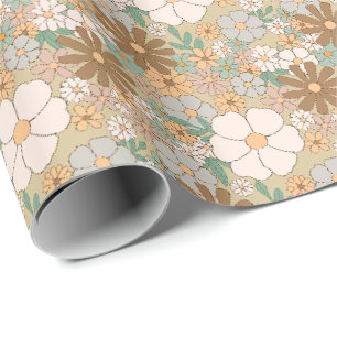 Neutrales Retro-BOHO-Blumenmuster in erdigen Tönen Geschenkpapier