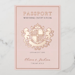 Neutrales Rosa & Roségold Chic Destination Hochzei Folieneinladung