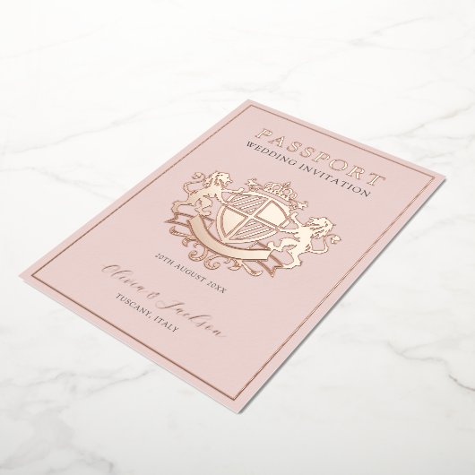 Neutrales Rosa und Rose Gold Chic Hochzeit in Urla Folieneinladung (Gedreht)