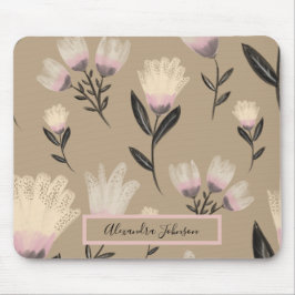 Neutrales Rosé-Blumenmuster | Moderne Botanik Mousepad