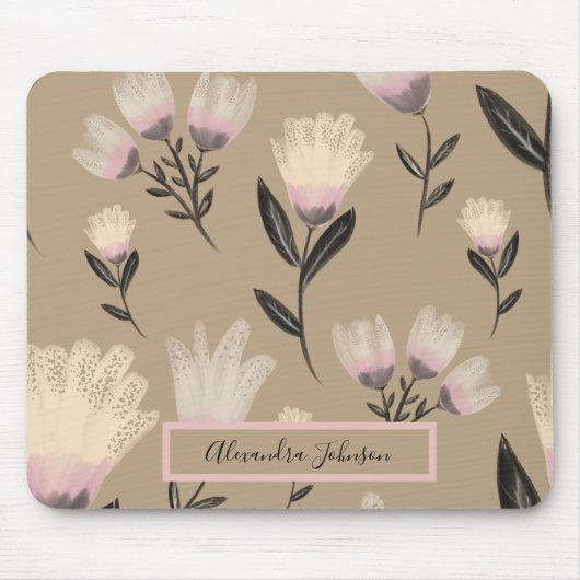 Neutrales Rosé-Blumenmuster | Moderne Botanik Mousepad (Vorne)