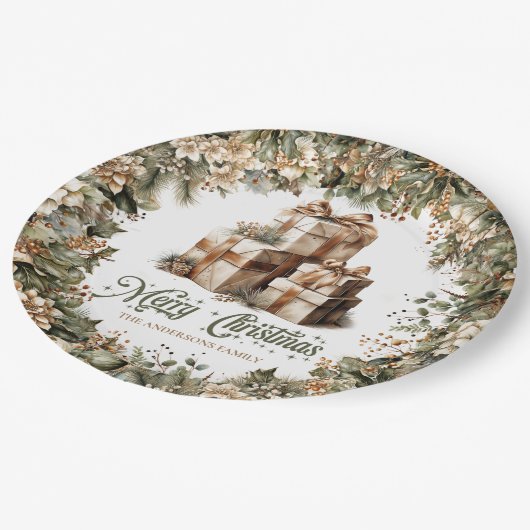 Neutrales rustikales erdfarbenes Gold präsentiert Pappteller (Schrägansicht)