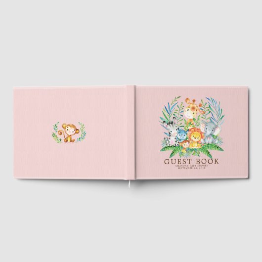 Neutrales Safari Jungle Girls Baby Shower Gästebuc Gästebuch (Voll)