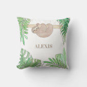 Neutrales Sloth Baby Name Throw Kissen (Vorderseite)