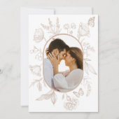 Neutrales Tan Floral Line Art Floral Butterfly Fot Dankeskarte (Vorderseite)