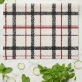 Neutrales Tartan Weiß Schwarz und Rot Geschirrtuch (Gefaltet)