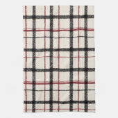Neutrales Tartan Weiß Schwarz und Rot Geschirrtuch (Vertikal)