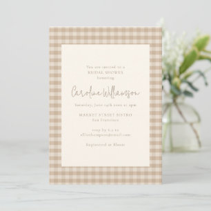 Neutrales Taupe-Beige-Gingham-Karo-Brautjungfernpa Einladung