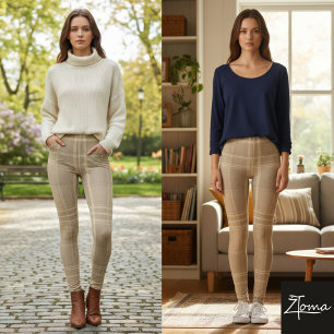 Neutrales Taupe-Braun-Beige-Klassisches Karo Leggings