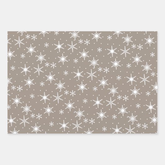 Neutrales Taupe Winter Holiday Snowflake Muster Geschenkpapier Set (Vorderseite 2)