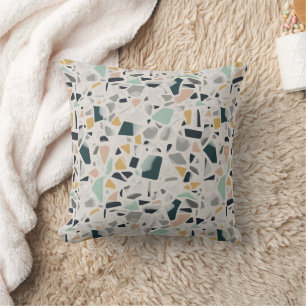 Neutrales Teal- und Senf-Terrazzo-Steinmuster Kissen