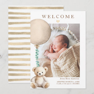 Neutrales Teddy Bear Baby Foto Geburtserklärung Einladung