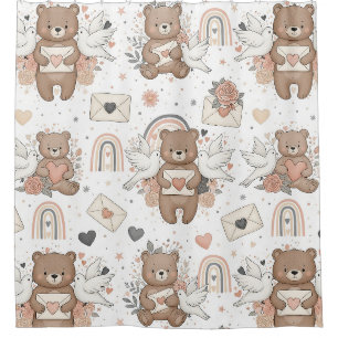 Neutrales Teddybär-Baby-Shower-Muster Duschvorhang