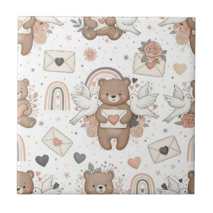 Neutrales Teddybär-Baby-Shower-Muster Fliese