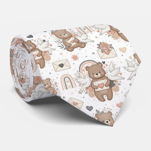 Neutrales Teddybär-Baby-Shower-Muster Krawatte (Gerollt)