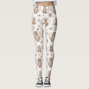 Neutrales Teddybär-Baby-Shower-Muster Leggings