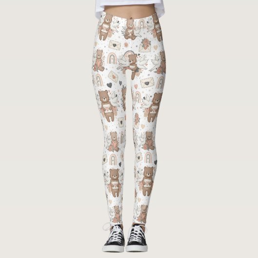 Neutrales Teddybär-Baby-Shower-Muster Leggings (Vorderseite)
