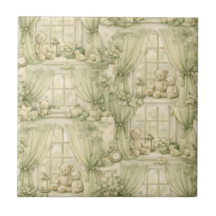 Neutrales Teddybär-Nursery-Zimmer Beige Muster (2) Fliese