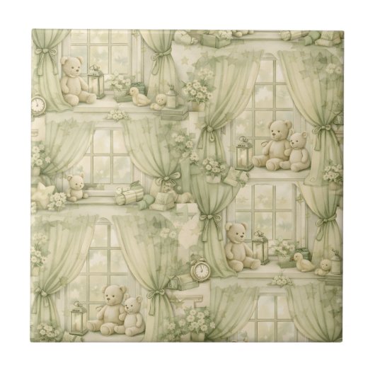 Neutrales Teddybär-Nursery-Zimmer Beige Muster (2) Fliese (Vorderseite)