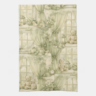 Neutrales Teddybär-Nursery-Zimmer Beige Muster (2) Geschirrtuch