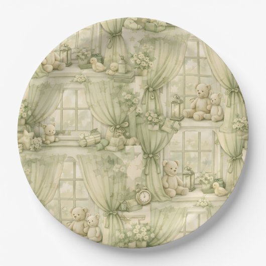 Neutrales Teddybär-Nursery-Zimmer Beige Muster (2) Pappteller (Vorderseite)