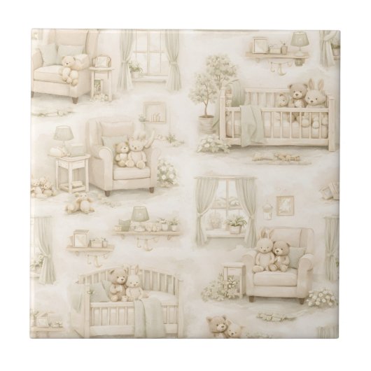 Neutrales Teddybär-Nursery-Zimmer Beige-Muster Fliese (Vorderseite)