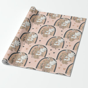 Neutrales Teddybär-Regenbogen in Braun und Taupe Geschenkpapier