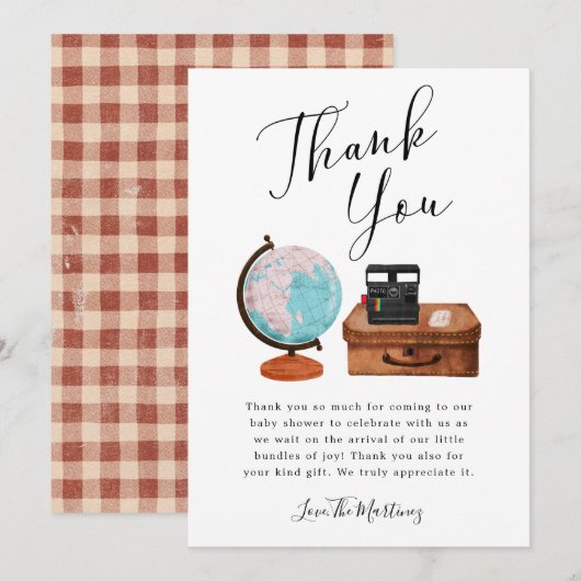 Neutrales Travel Baby Shower Gender Dankeskarte (Vorne/Hinten)