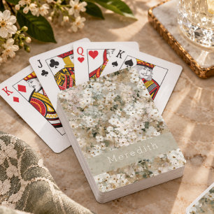 Neutrales Vintage-Weiß-Wildblumen-Monogramm Spielkarten