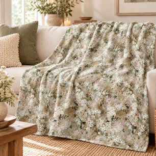 Neutrales Vintage Weiße Wildblumen Floral Fleecedecke