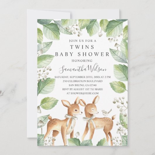 Neutrales Wald-Hirsch-Zwillinge-Kinderdusche Einladung (Vorderseite)