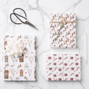 Neutrales Waldland-Set von 3 Flachblechwraps Geschenkpapier Set