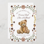 Neutrales Watercolor Teddy Bären Schwangerschaft G Ankündigung (Vorne/Hinten)