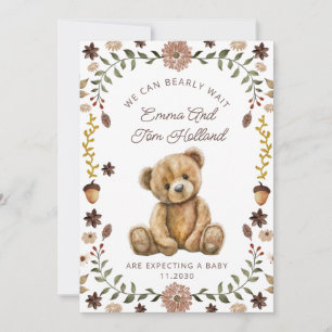 Neutrales Watercolor Teddy Bären Schwangerschaft G Ankündigung