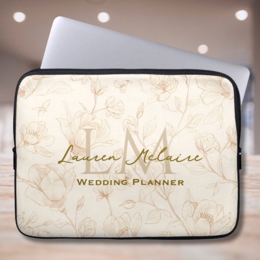 Neutrales Wildblumen-Monogramm Geschäftslaptop im Laptopschutzhülle