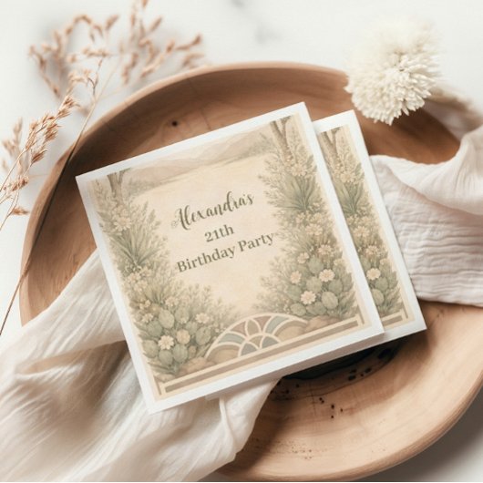 Neutrales Wüsten-Blumen-Geburtstagsdesign Serviette