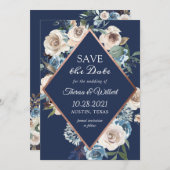 Neutronenblauer Rose Gold Hochzeit Save The Date (Vorne/Hinten)