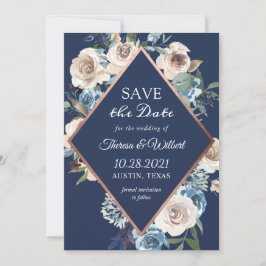 Neutronenblauer Rose Gold Hochzeit Save The Date