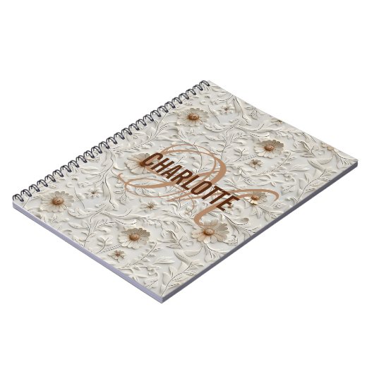 Neutronenblütenbespannter Monogrammname Notizblock (Linke Seite)