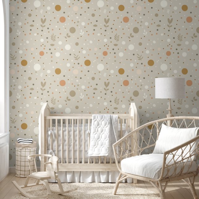Neutronenbraun-Beige Polka Dots Boho Tapete (Kinder)