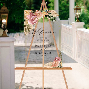 Neutronenfarben Boho Floral Wedding Begrüßungszeic Acrylschild