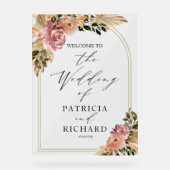 Neutronenfarben Boho Floral Wedding Begrüßungszeic Acrylschild (Vorderseite)