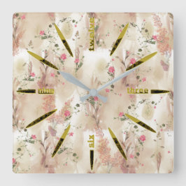 Neutronenfarbener Herbst Botanisches Thema Quadratische Wanduhr