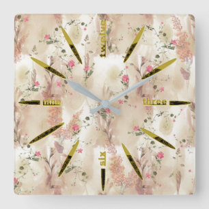 Neutronenfarbener Herbst Botanisches Thema Quadratische Wanduhr