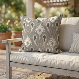 Neutronenlicht Braun Taupe Grau Ikat Tribal Art Kissen