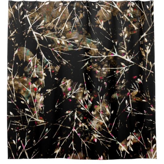 Neutronenlose Rustikale Winterzweige in Schwarz un Duschvorhang (Vorderseite)