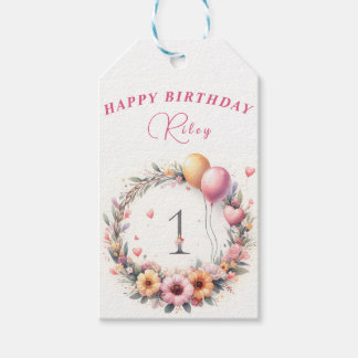 Neutronenpastel Blumenreath erster Geburtstag - Geschenkanhänger