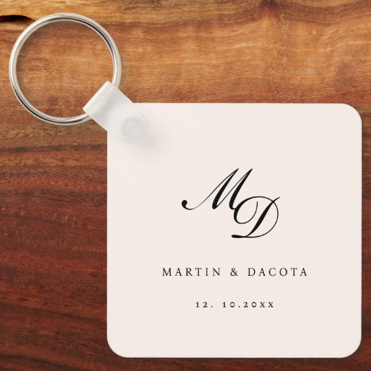 Neutronenrosa-Script-Initial-Monogramm-Hochzeit Schlüsselanhänger (Vorderseite)