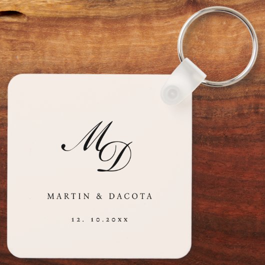 Neutronenrosa-Script-Initial-Monogramm-Hochzeit Schlüsselanhänger (Rückseite)