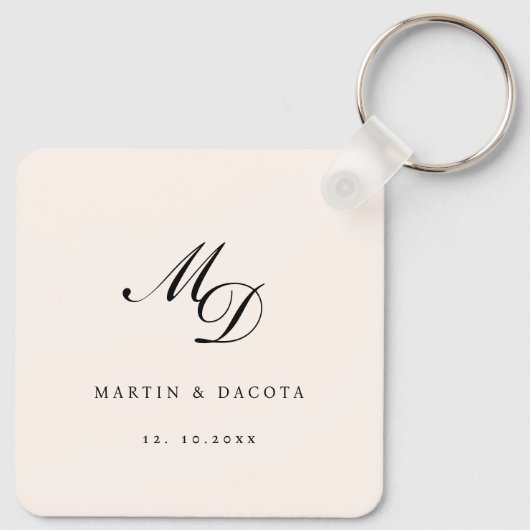 Neutronenrosa-Script-Initial-Monogramm-Hochzeit Schlüsselanhänger (Rückseite)